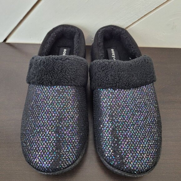 NEW Easy Spirit Womens Size 5-6 S Faux Fur Lined Slip-On Slippers Sparkle Black - Picture 3 of 8